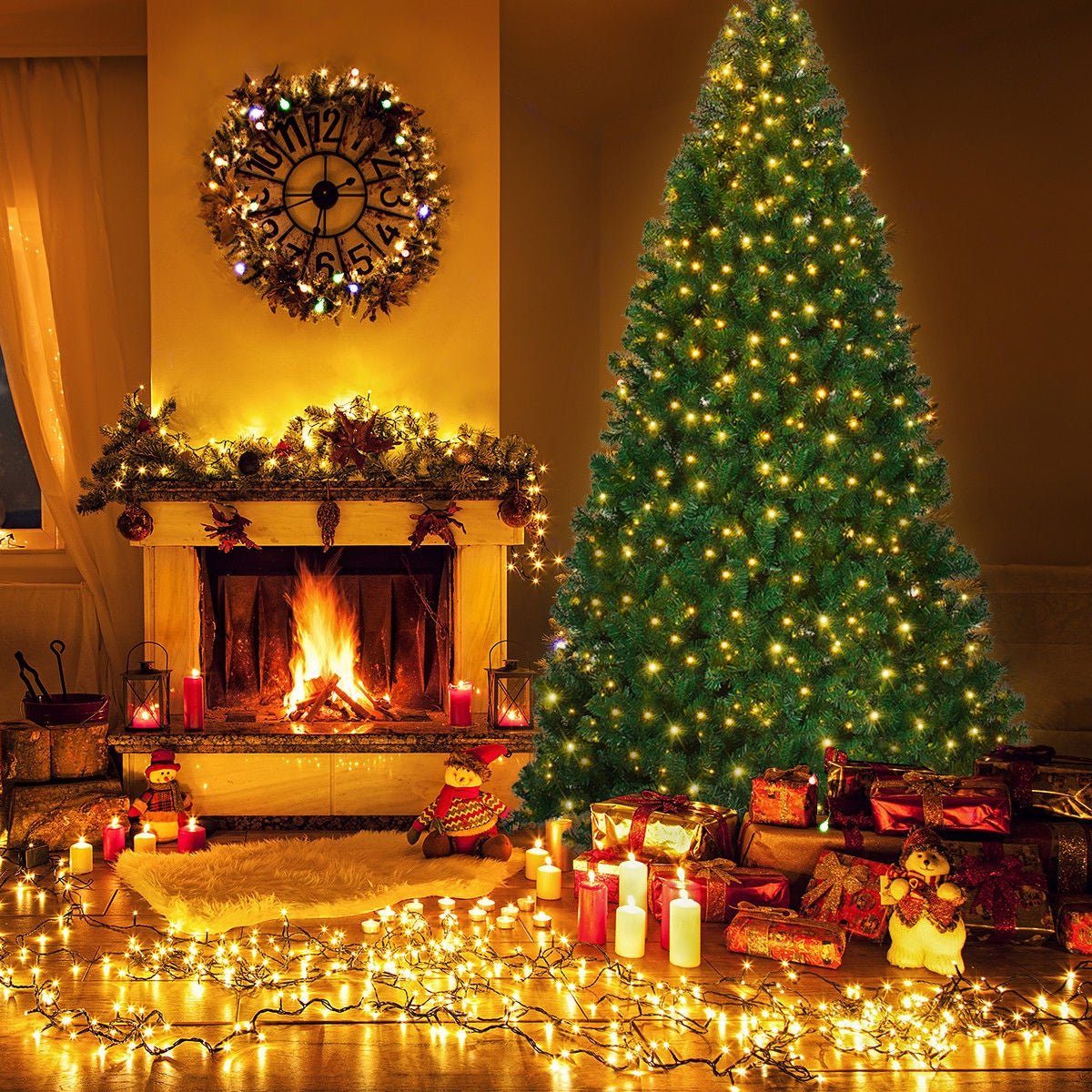 9 Feet Pre-Lit PVC Artificial Christmas Tree with 700 LED Lights - 9 Ft with LED Light