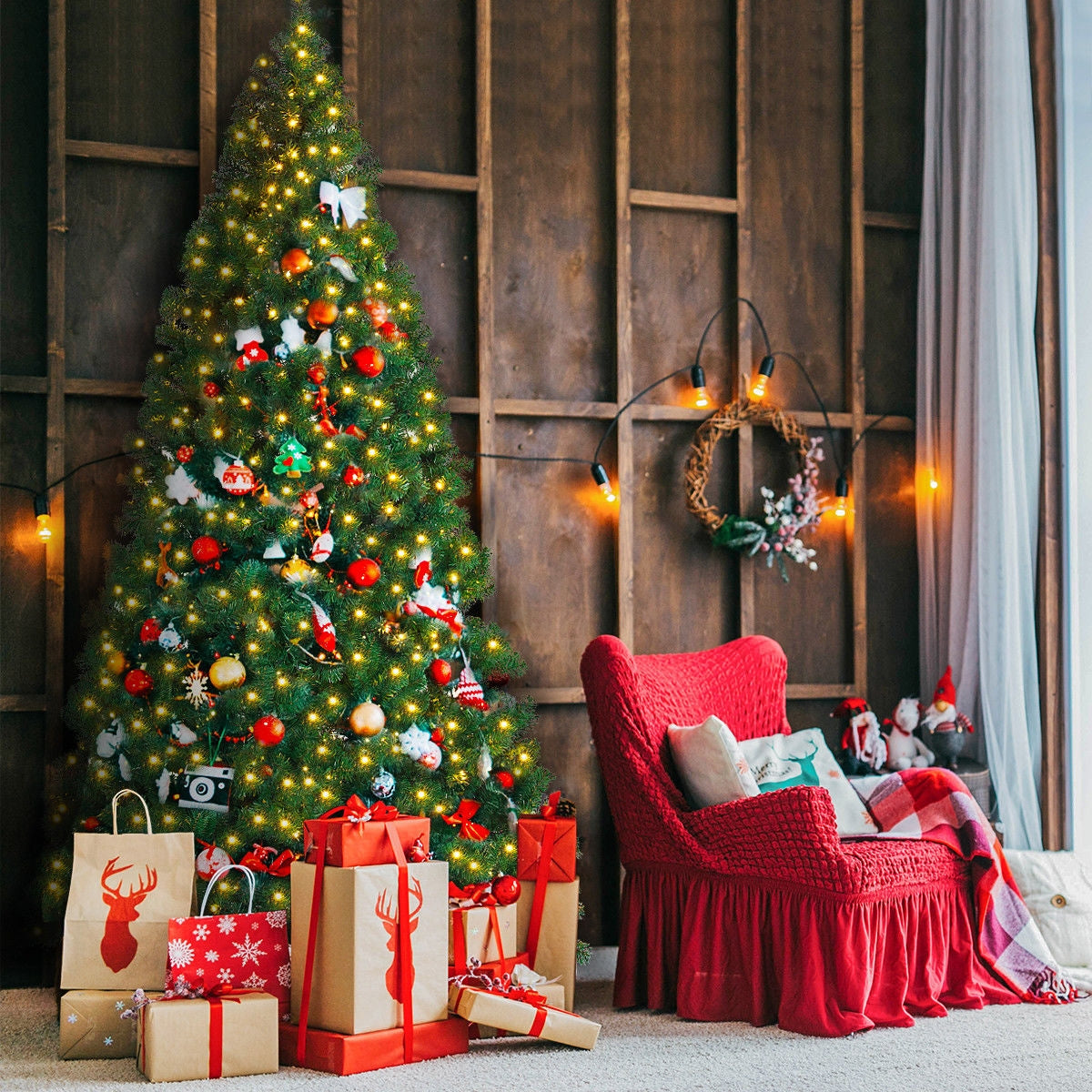 9 Feet Pre-Lit PVC Artificial Christmas Tree with 700 LED Lights - 9 Ft with LED Light