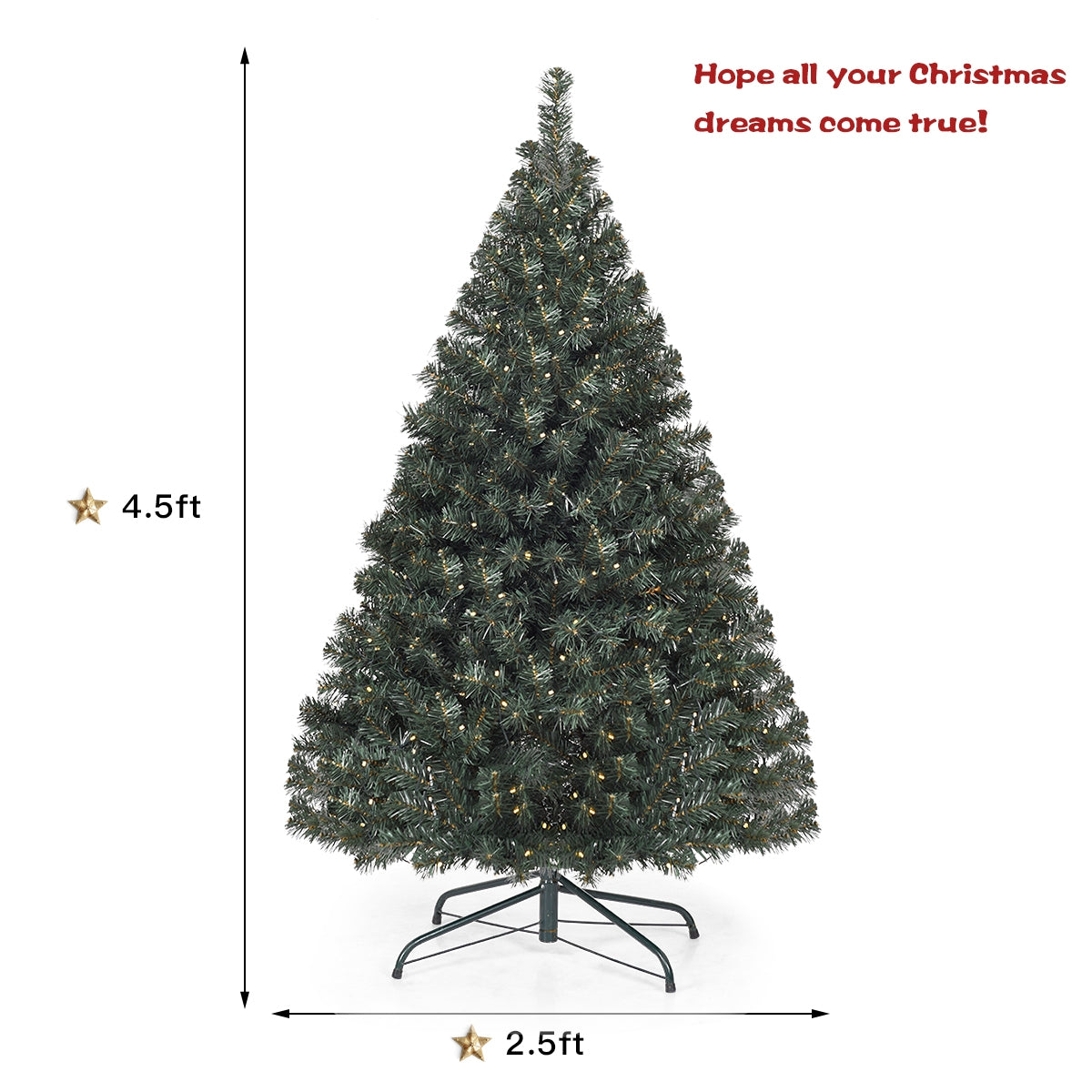 Pre-lit Artificial Christmas Tree 4.5 Feet PVC Hinged Holiday Tree