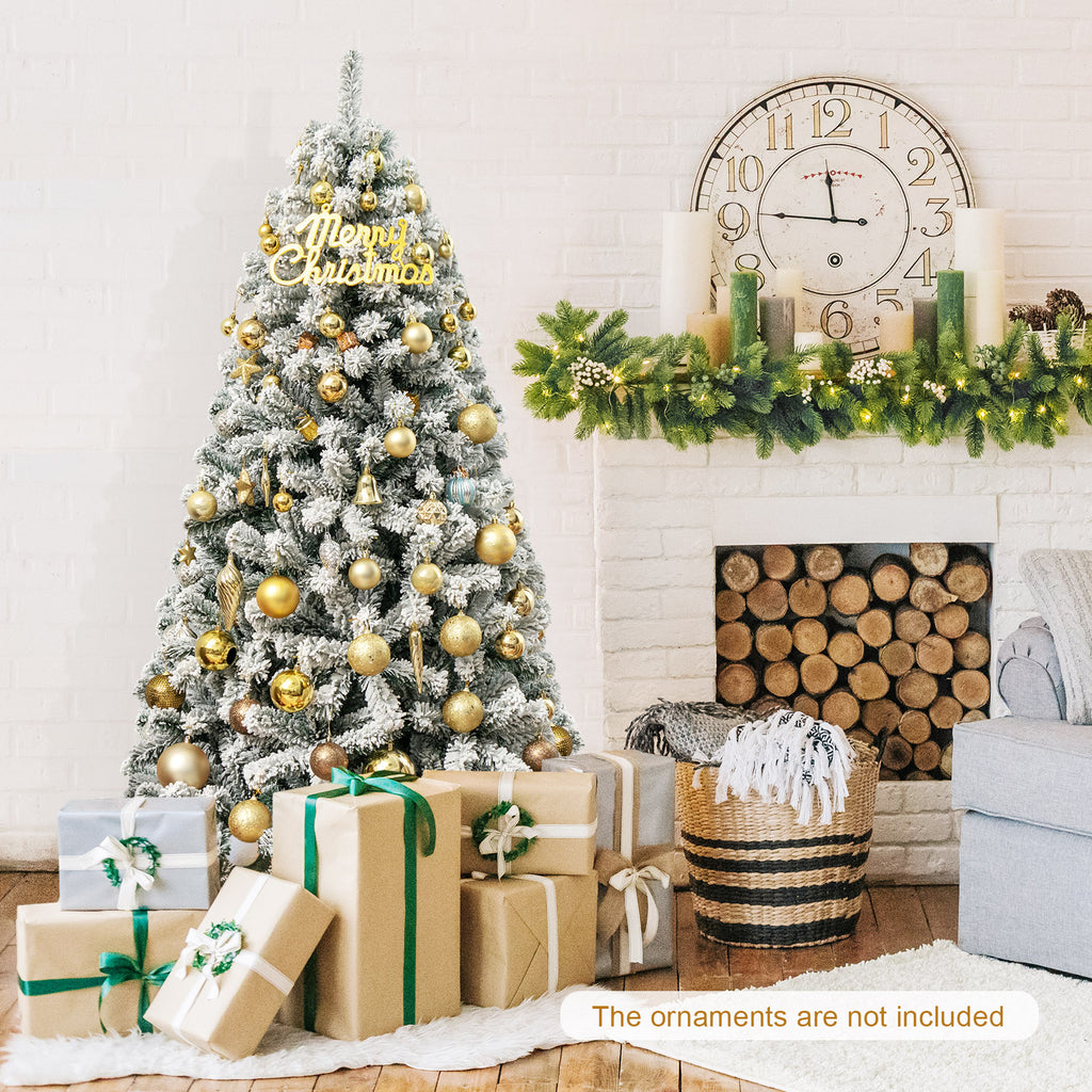 6 Ft Artificial Snow-Flocked Hinged Christmas Tree with Metal Stand