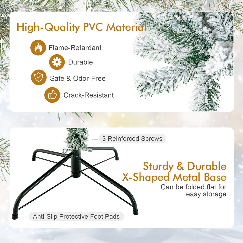 6 Ft Artificial Snow-Flocked Hinged Christmas Tree with Metal Stand