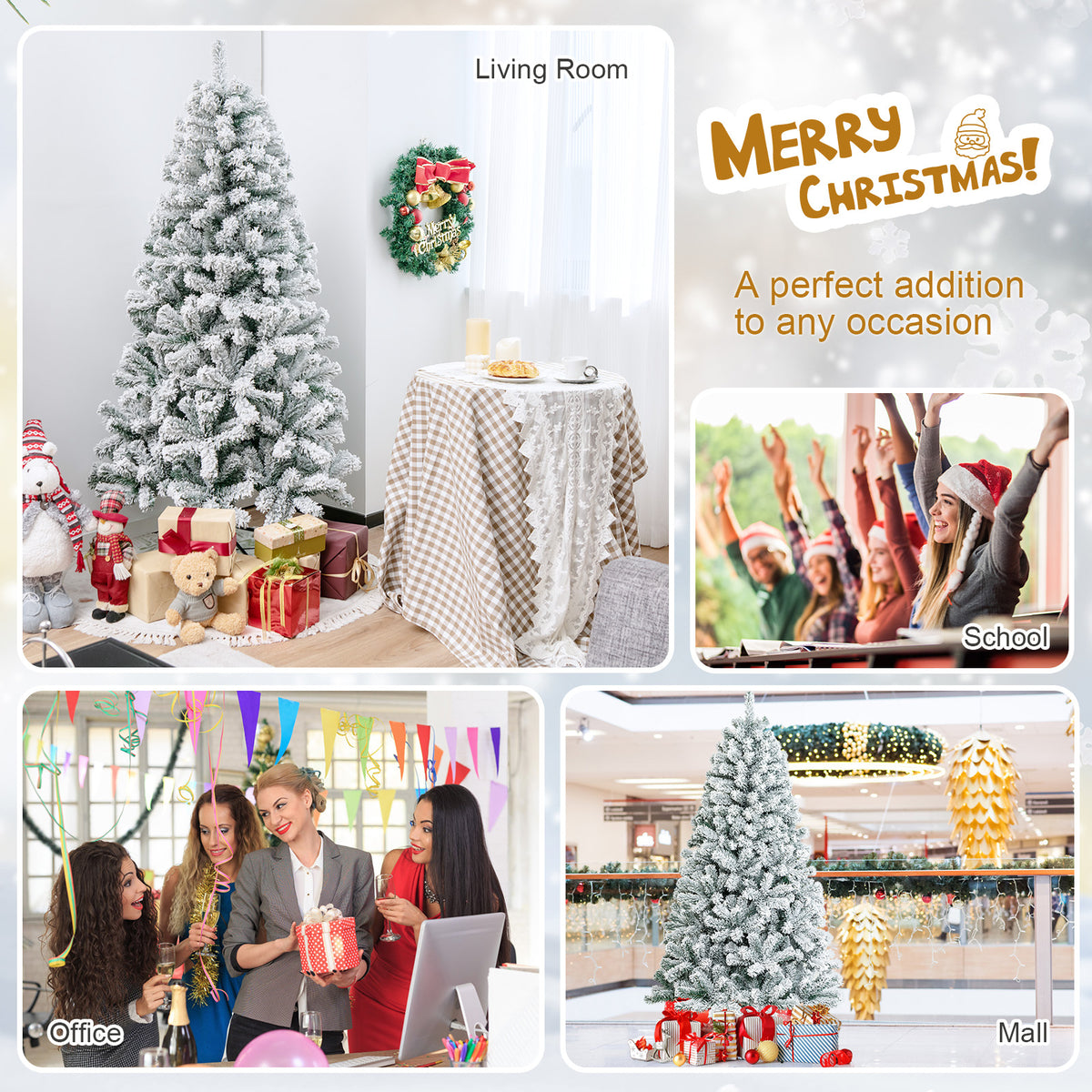 6 Ft Artificial Snow-Flocked Hinged Christmas Tree with Metal Stand