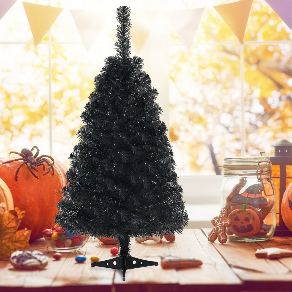 Black 36 Inch Unlit Artificial Christmas Mini Tree with Plastic Stand