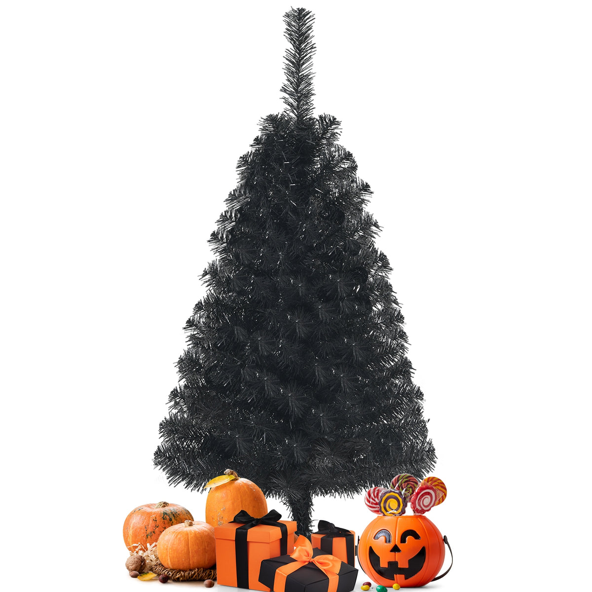 Black 36 Inch Unlit Artificial Christmas Mini Tree with Plastic Stand