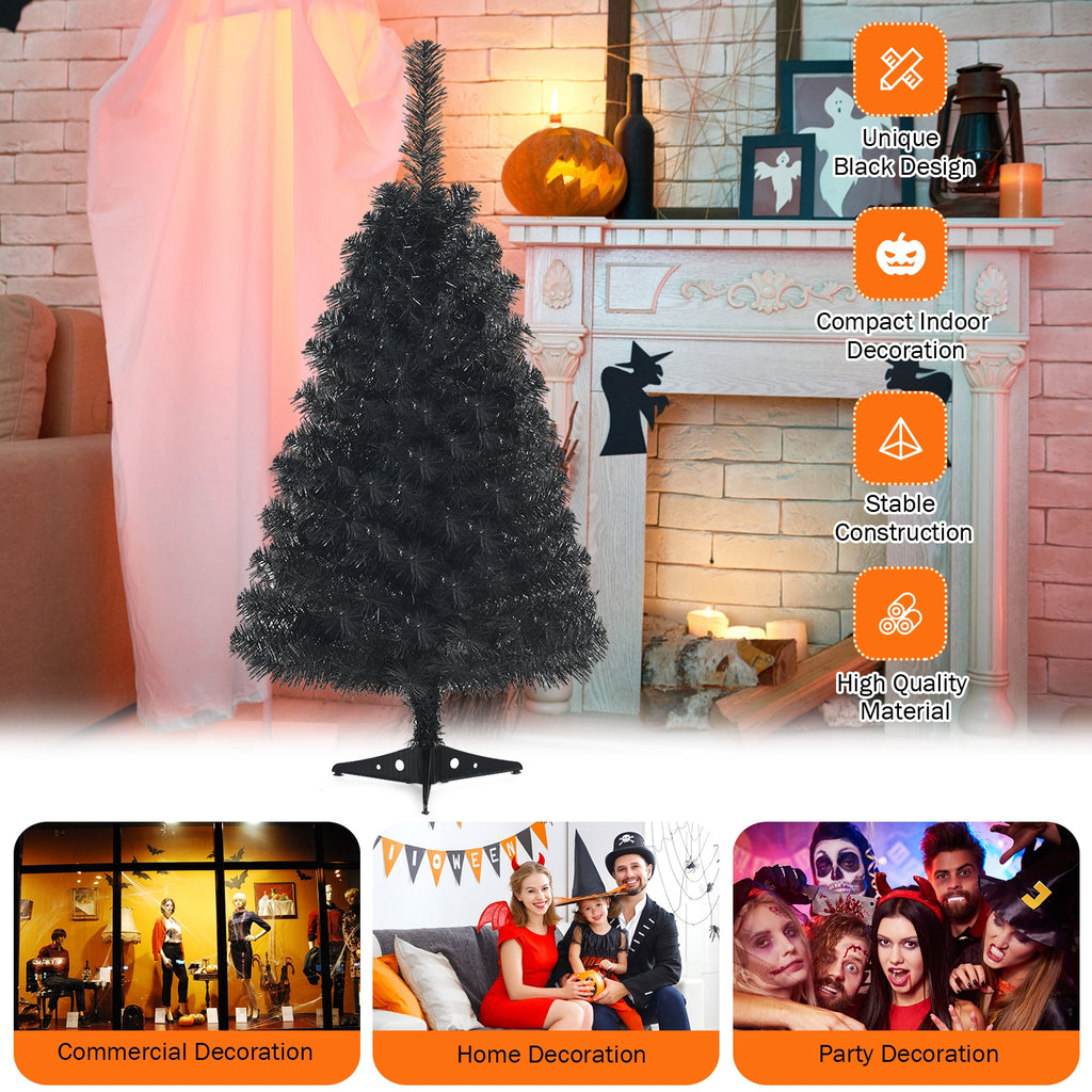 Black 36 Inch Unlit Artificial Christmas Mini Tree with Plastic Stand