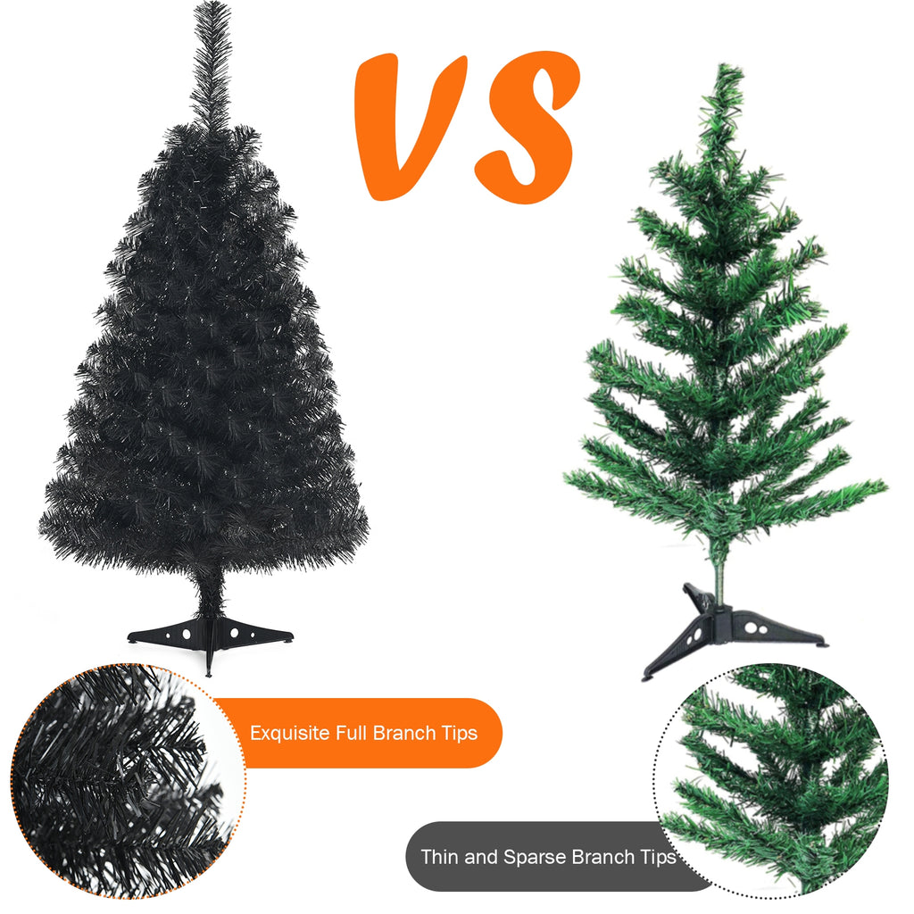 Black 36 Inch Unlit Artificial Christmas Mini Tree with Plastic Stand
