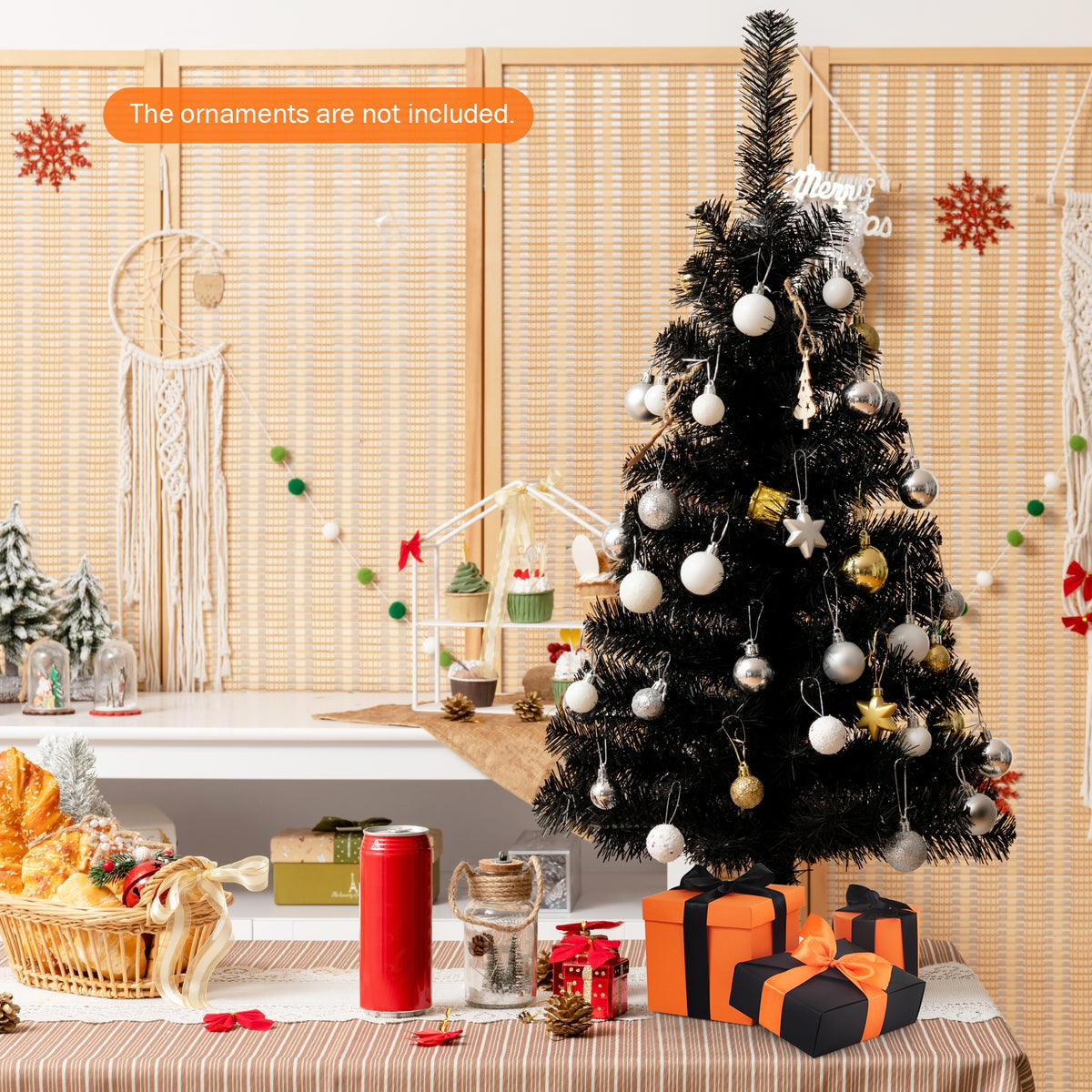 Black 36 Inch Unlit Artificial Christmas Mini Tree with Plastic Stand
