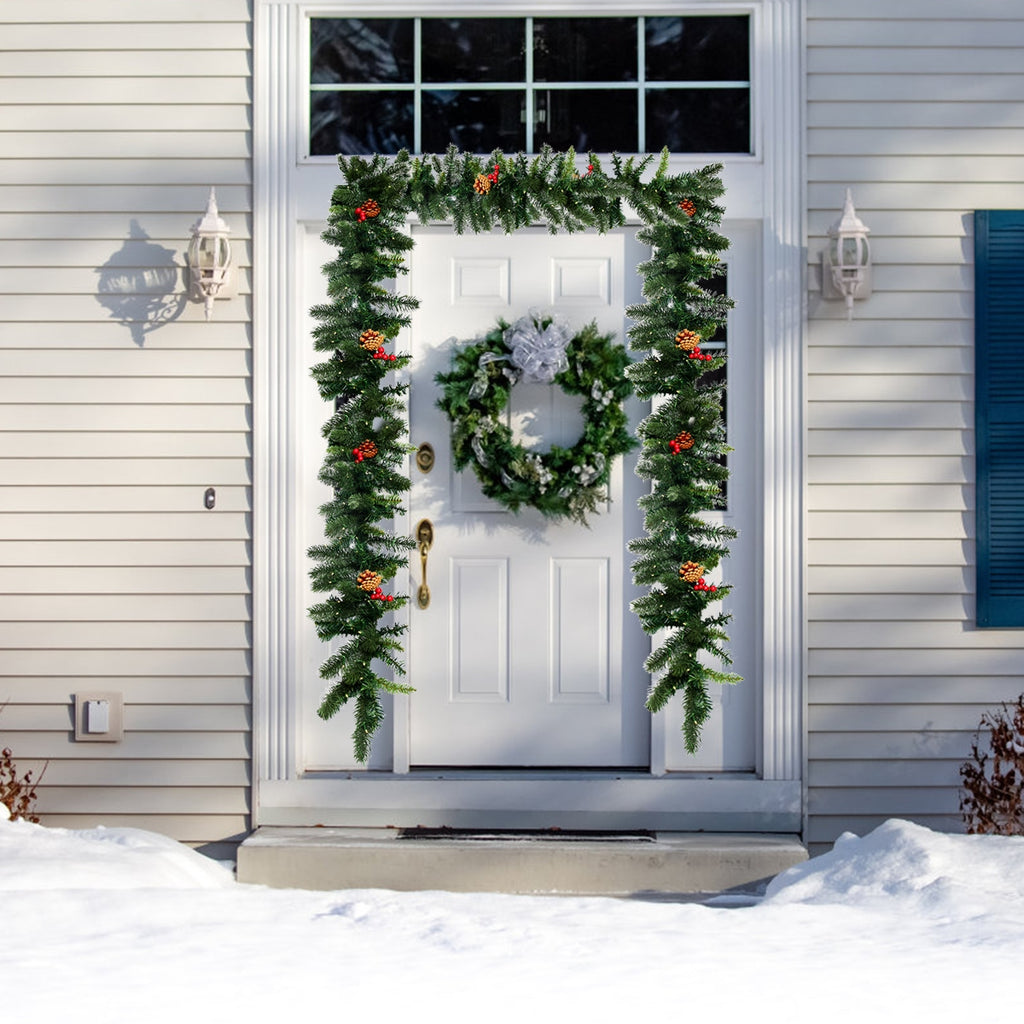 9 Feet Pre-lit Artificial Christmas Garland with Red Berries and LED Lights - Green Variation
