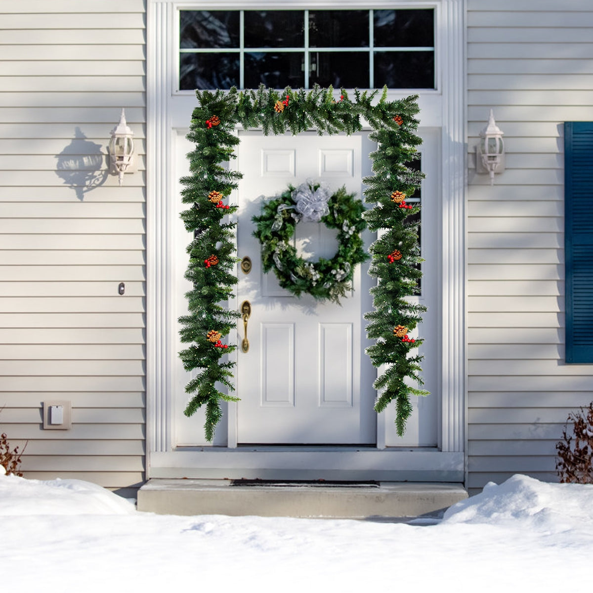 9 Feet Pre-lit Artificial Christmas Garland with Red Berries and LED Lights - Green Variation