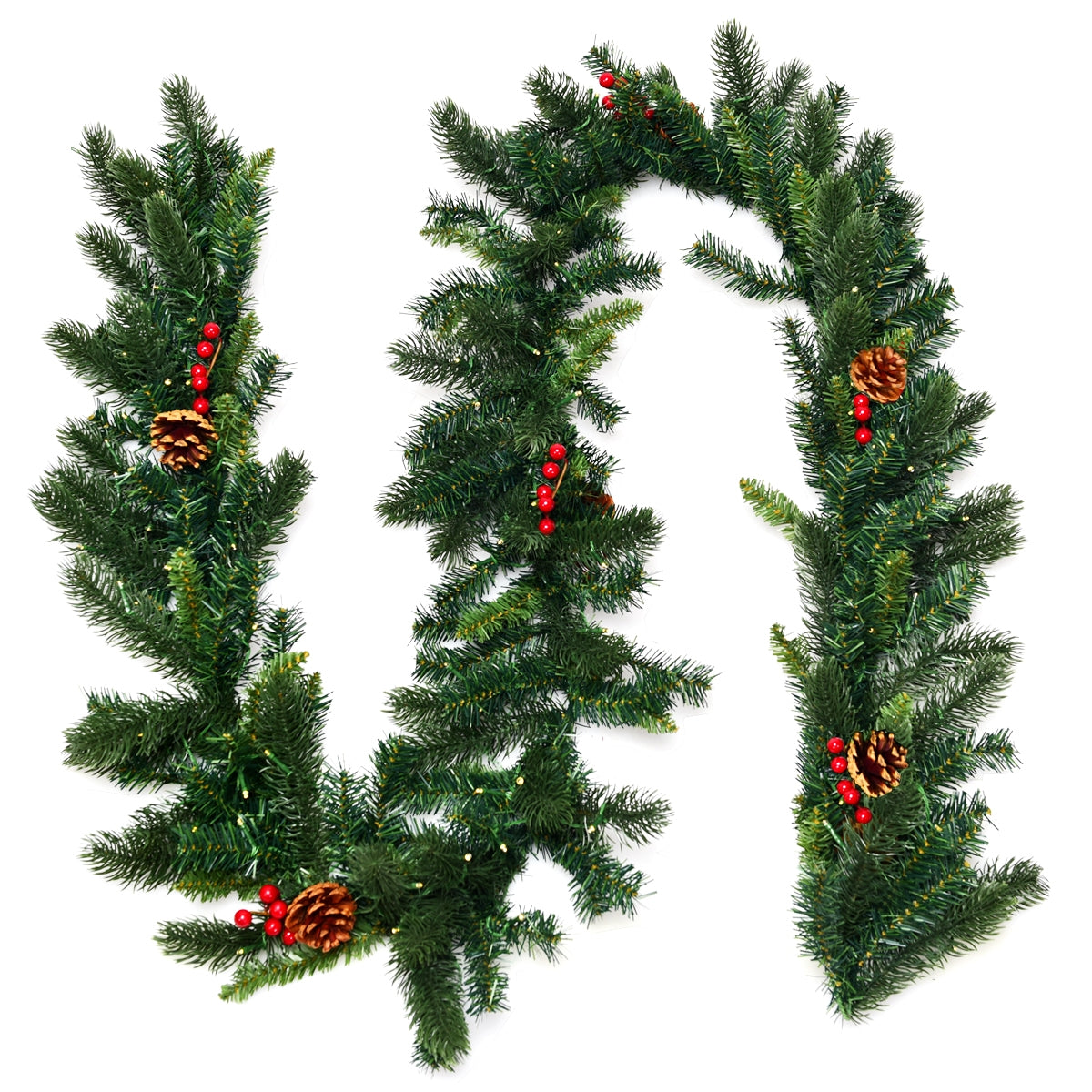 9 Feet Pre-lit Artificial Christmas Garland with Red Berries and LED Lights - Green Variation