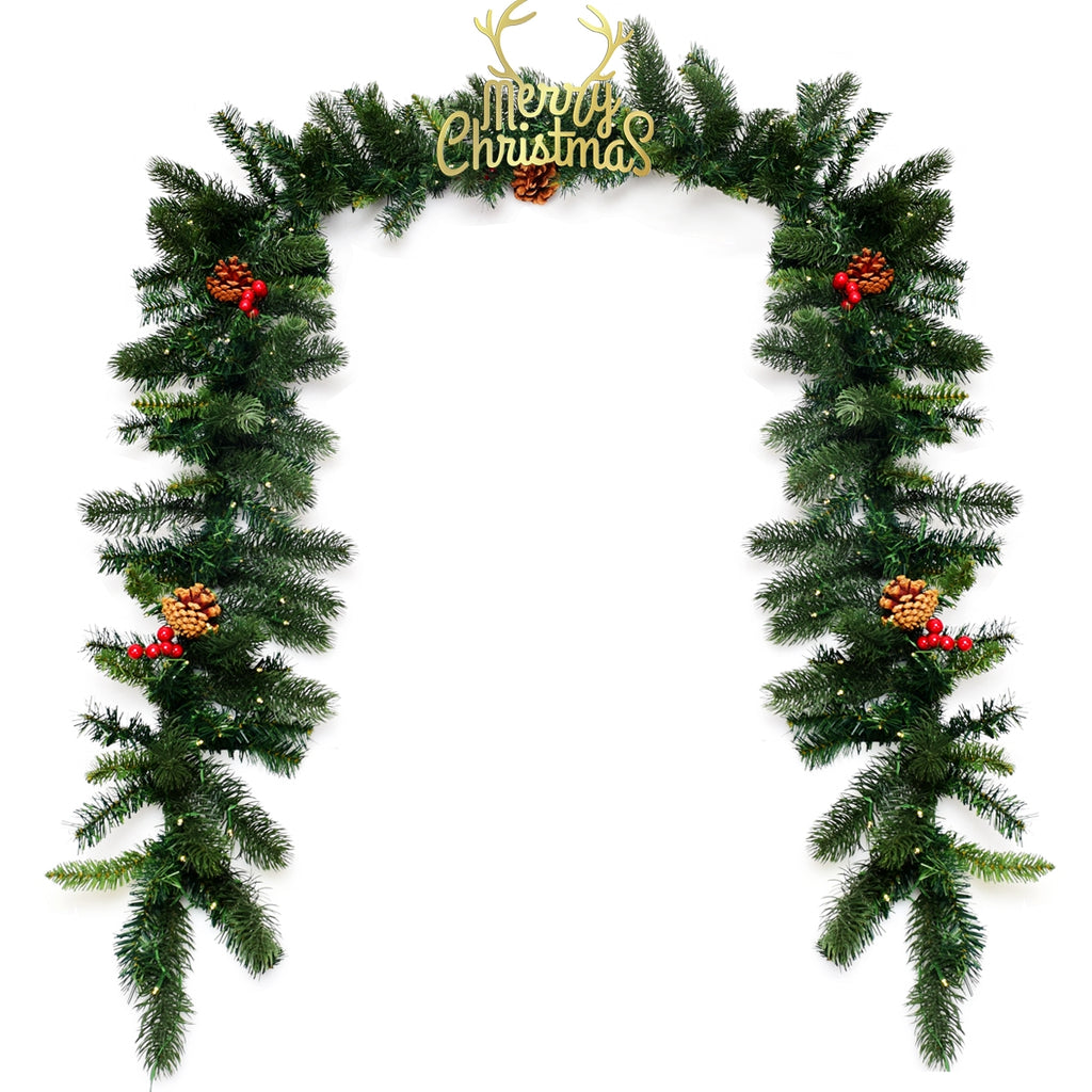 9 Feet Pre-lit Artificial Christmas Garland with Red Berries and LED Lights - Green Variation