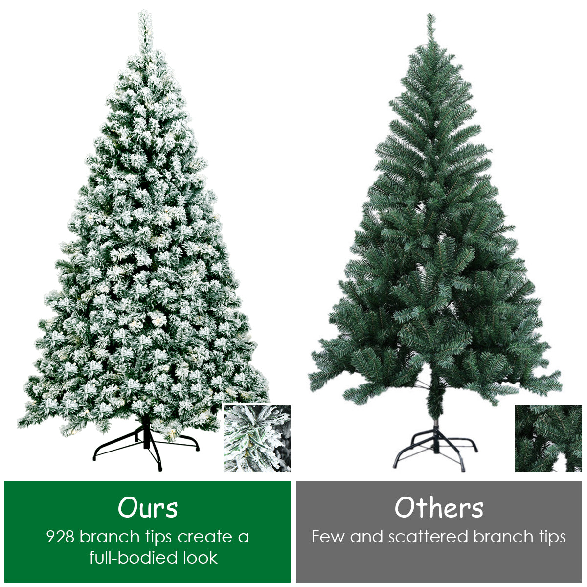 Pre-Lit Snow Flocked Artificial Christmas Tree - 6 Feet, Full Bodied with Warm LED Lights