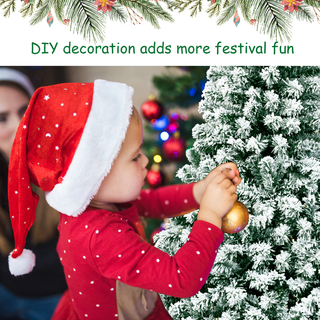 Pre-Lit Snow Flocked Artificial Christmas Tree - 6 Feet, Full Bodied with Warm LED Lights