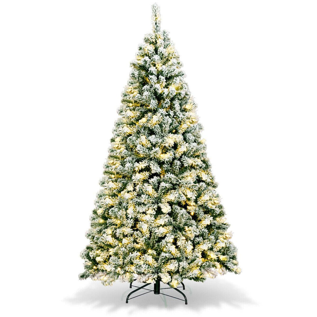 Pre-Lit Snow Flocked Artificial Christmas Tree - 6 Feet, Full Bodied with Warm LED Lights
