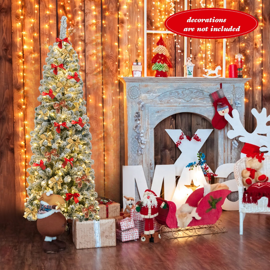 Pre-lit Snow Flocked Artificial Christmas Tree - 6 Feet with 250 LED Lights