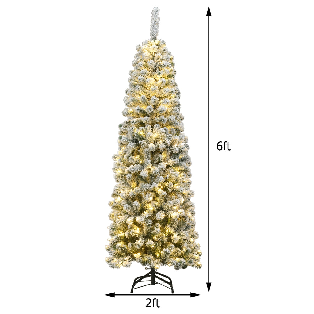Pre-lit Snow Flocked Artificial Christmas Tree - 6 Feet with 250 LED Lights