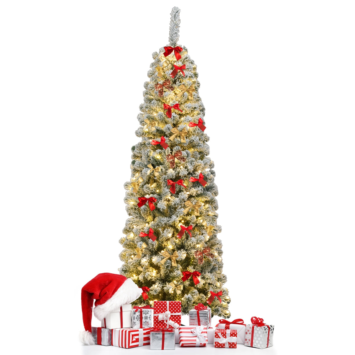 Pre-lit Snow Flocked Artificial Christmas Tree - 6 Feet with 250 LED Lights
