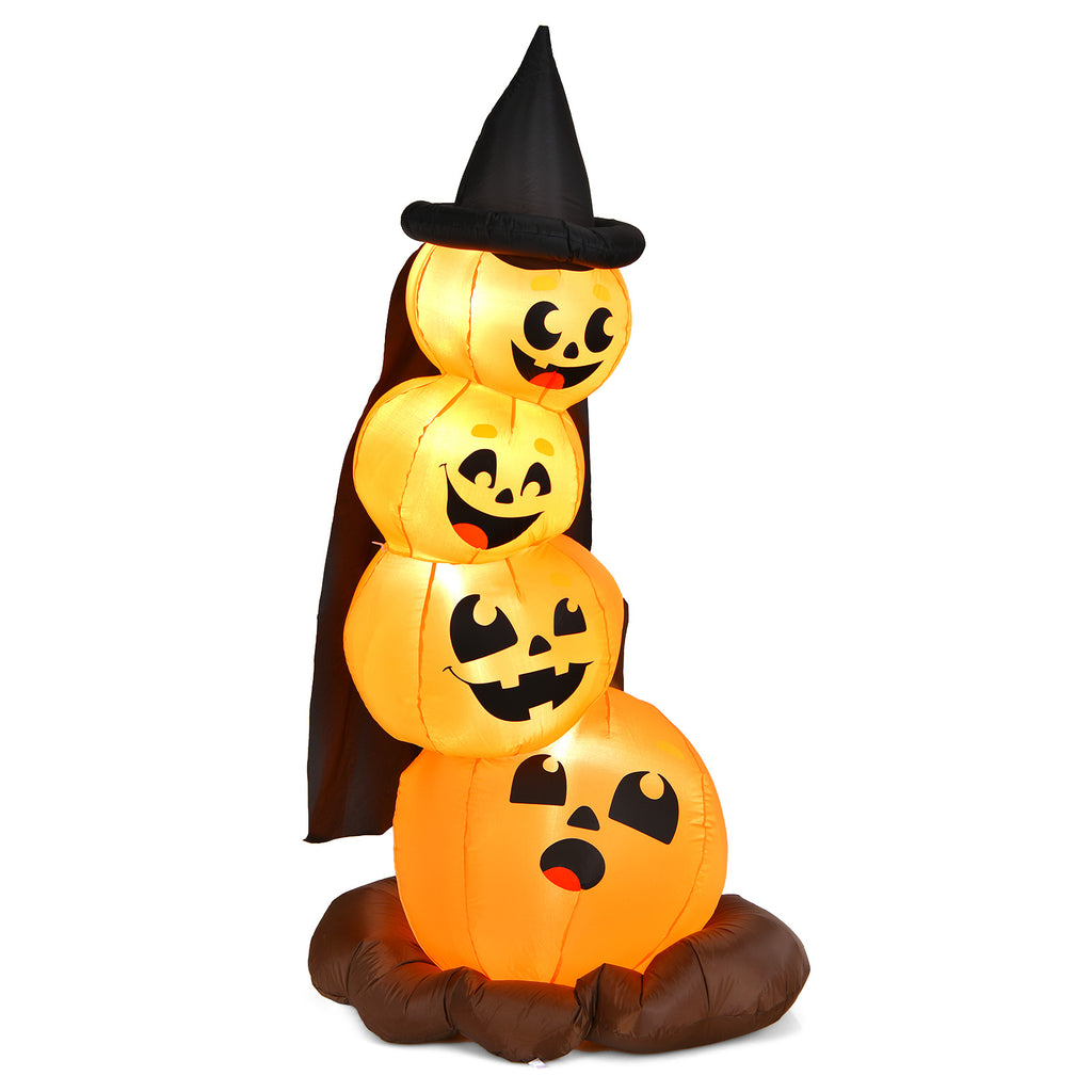 Lighted Stacked Pumpkins Halloween Decoration with Witch Hat - 3 Pumpkins