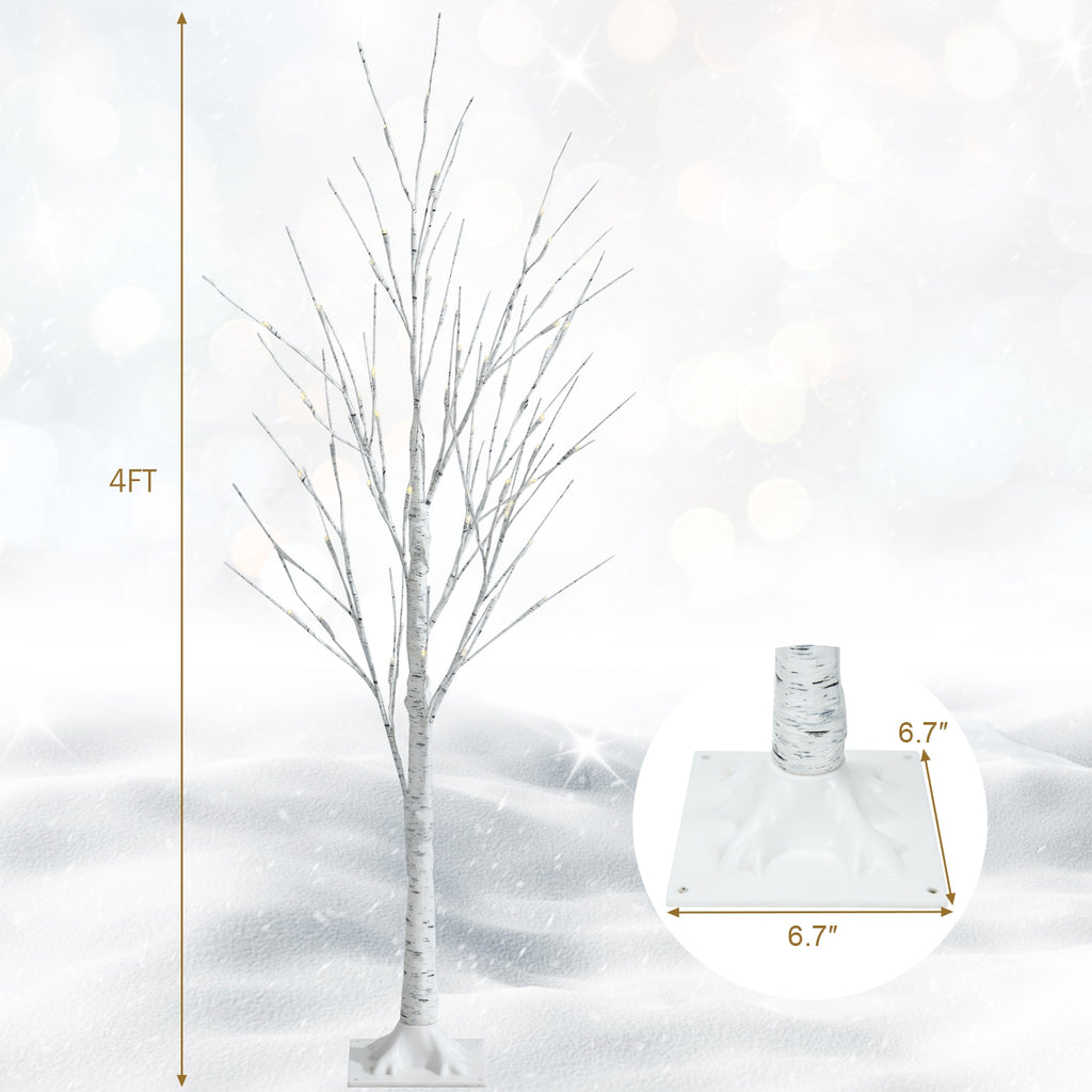 4 ft Pre-lit White Birch Tree for Christmas Holiday Indoor Decor with LED Lights