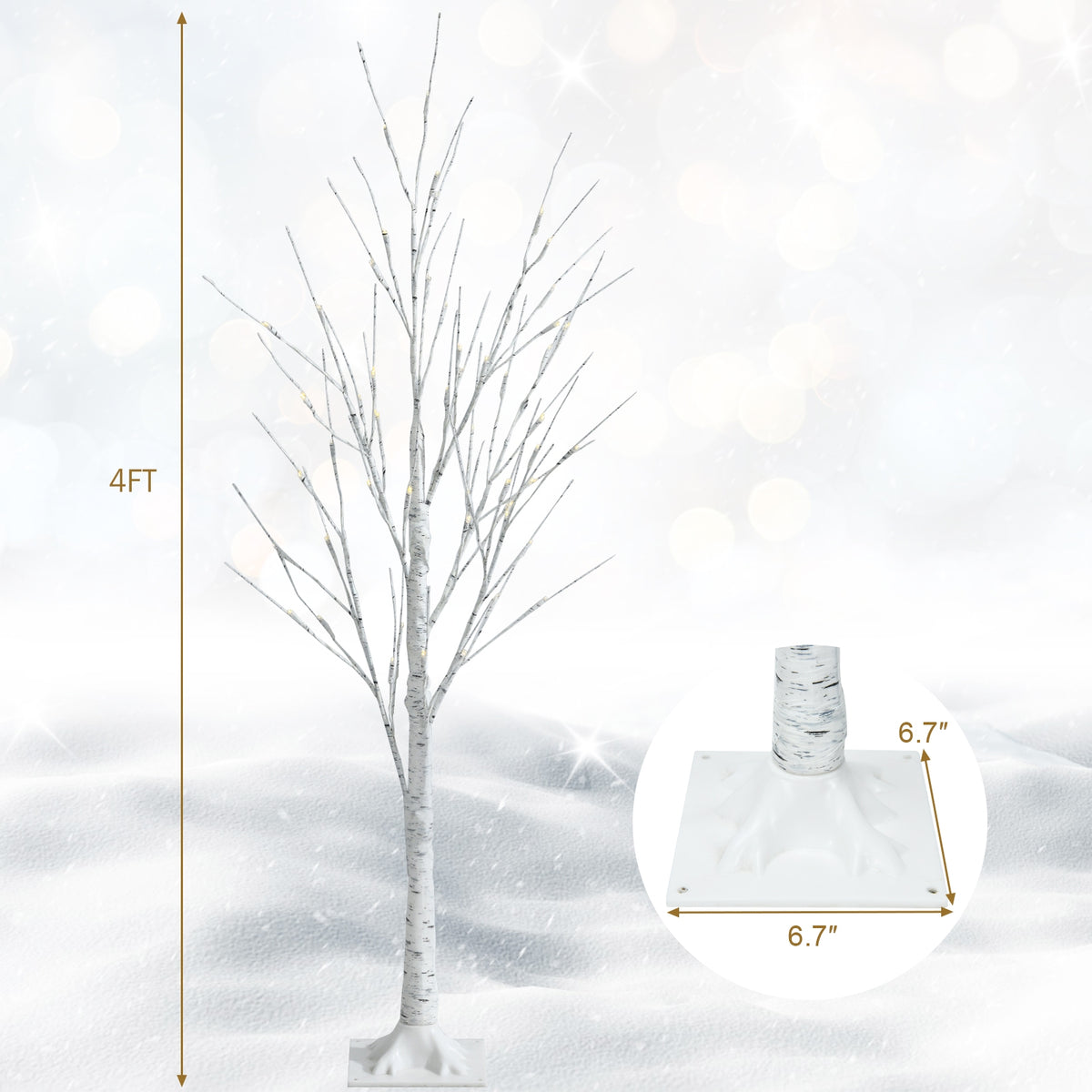 4 ft Pre-lit White Birch Tree for Christmas Holiday Indoor Decor with LED Lights