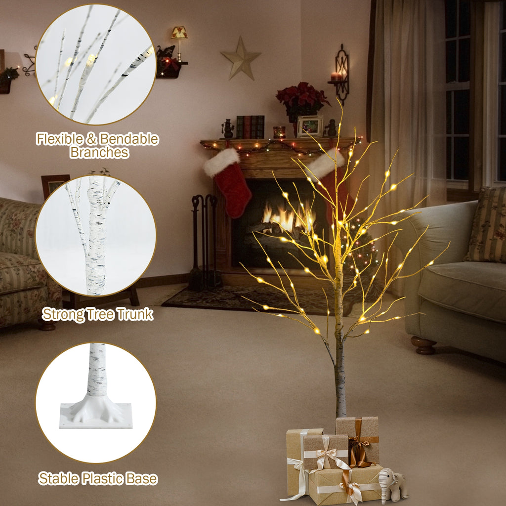 4 ft Pre-lit White Birch Tree for Christmas Holiday Indoor Decor with LED Lights