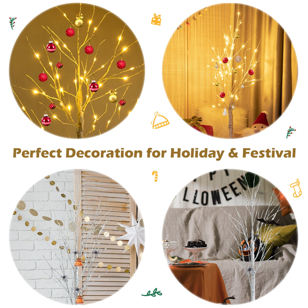 4 ft Pre-lit White Birch Tree for Christmas Holiday Indoor Decor with LED Lights