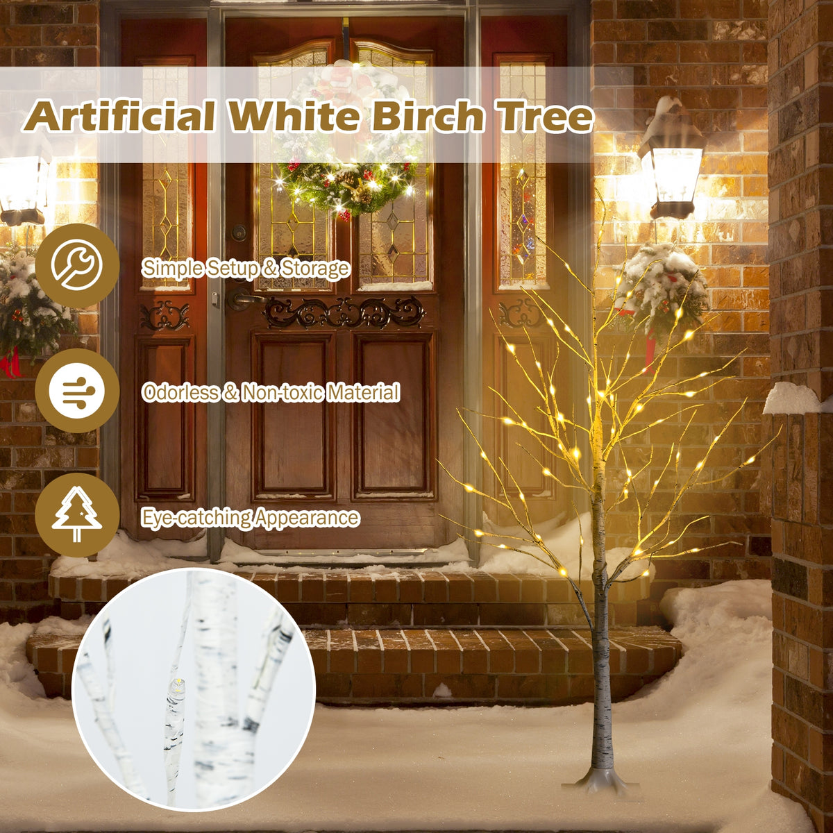 4 ft Pre-lit White Birch Tree for Christmas Holiday Indoor Decor with LED Lights