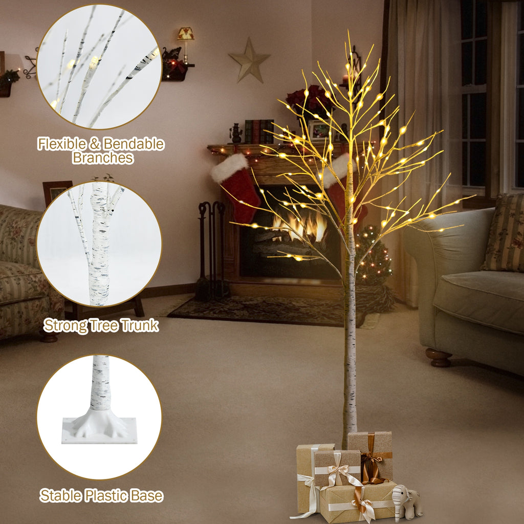 5 Feet Pre-lit Birch Tree with 72 LED Lights Indoor Christmas Decoration
