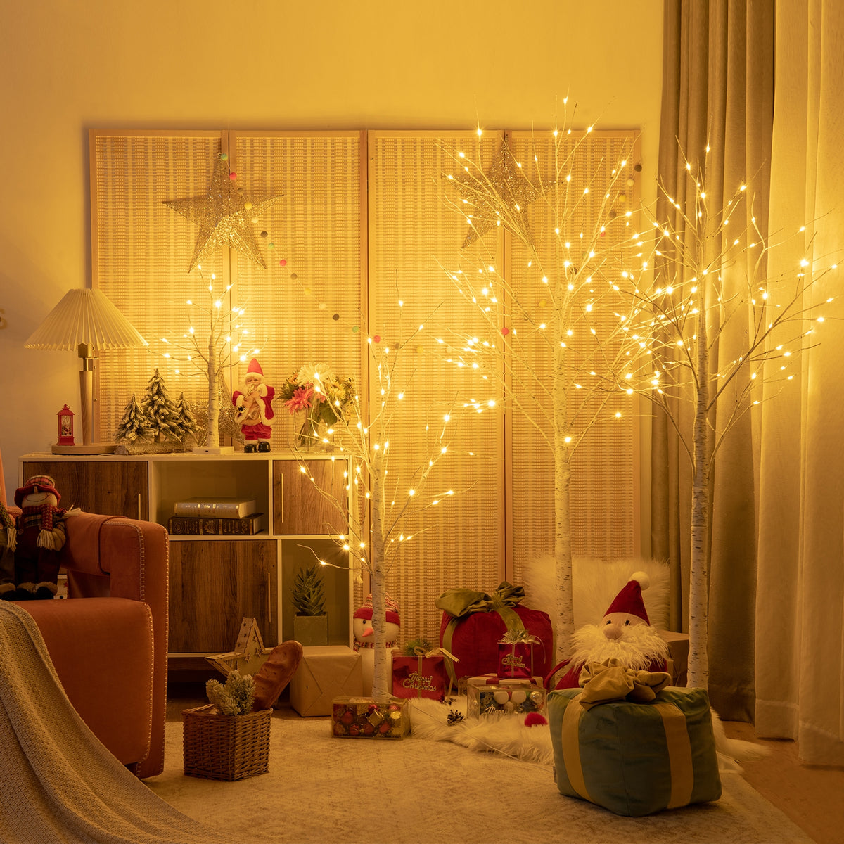 5 Feet Pre-lit Birch Tree with 72 LED Lights Indoor Christmas Decoration