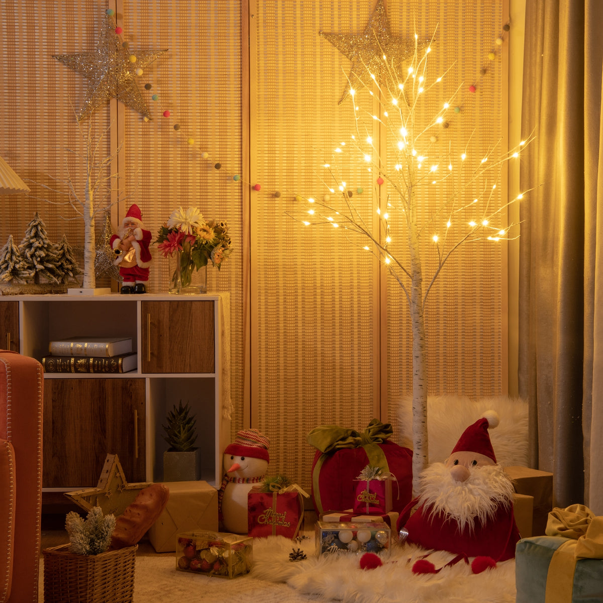 5 Feet Pre-lit Birch Tree with 72 LED Lights Indoor Christmas Decoration