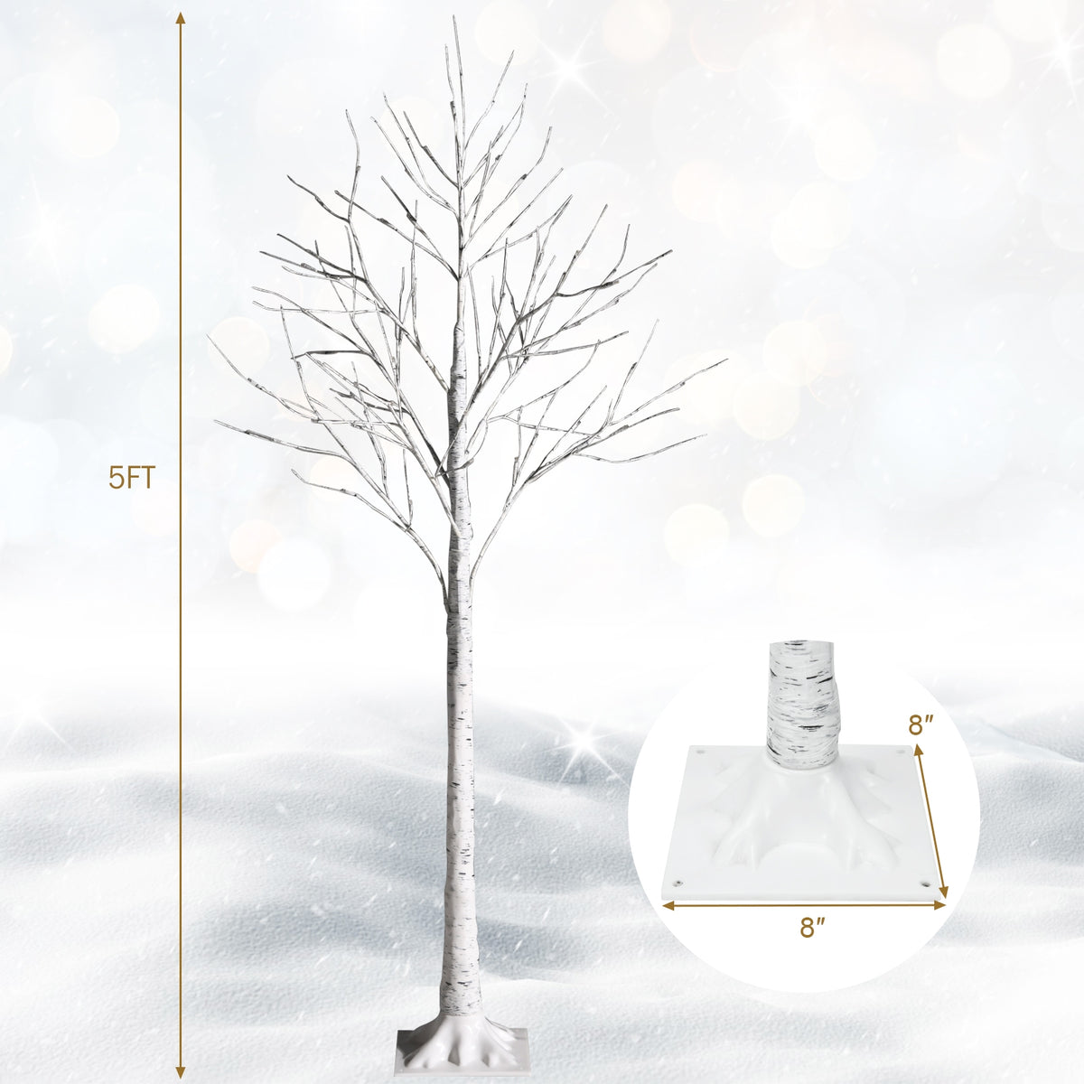 5 Feet Pre-lit Birch Tree with 72 LED Lights Indoor Christmas Decoration