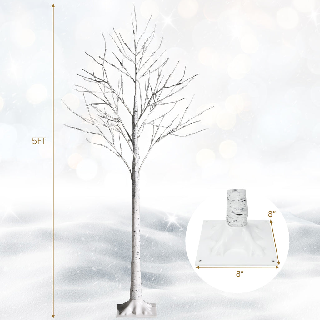 5 Feet Pre-lit Birch Tree with 72 LED Lights Indoor Christmas Decoration