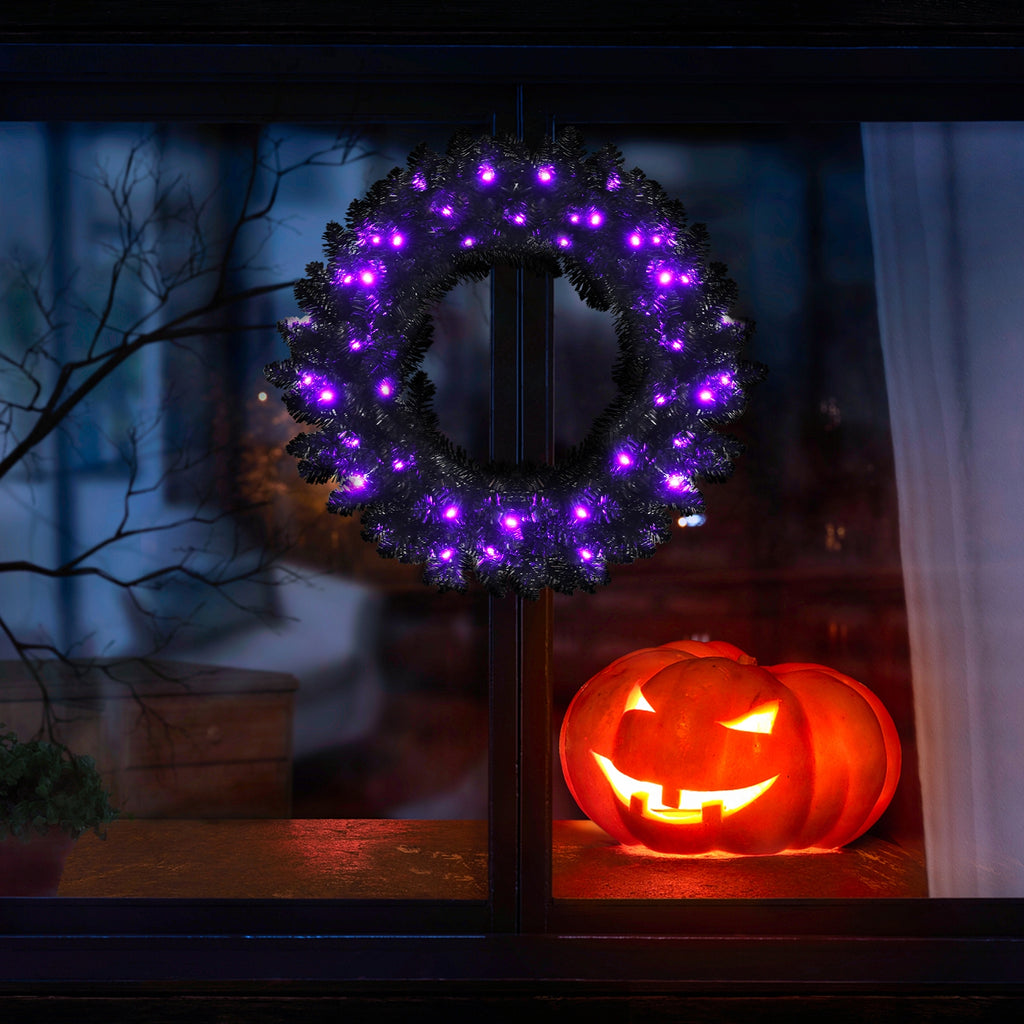 24 Inch Pre-lit Halloween Wreath with Purple LED Lights - Variation of THIS listing