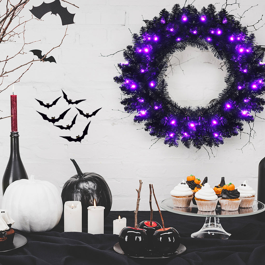24 Inch Pre-lit Halloween Wreath with Purple LED Lights - Variation of THIS listing