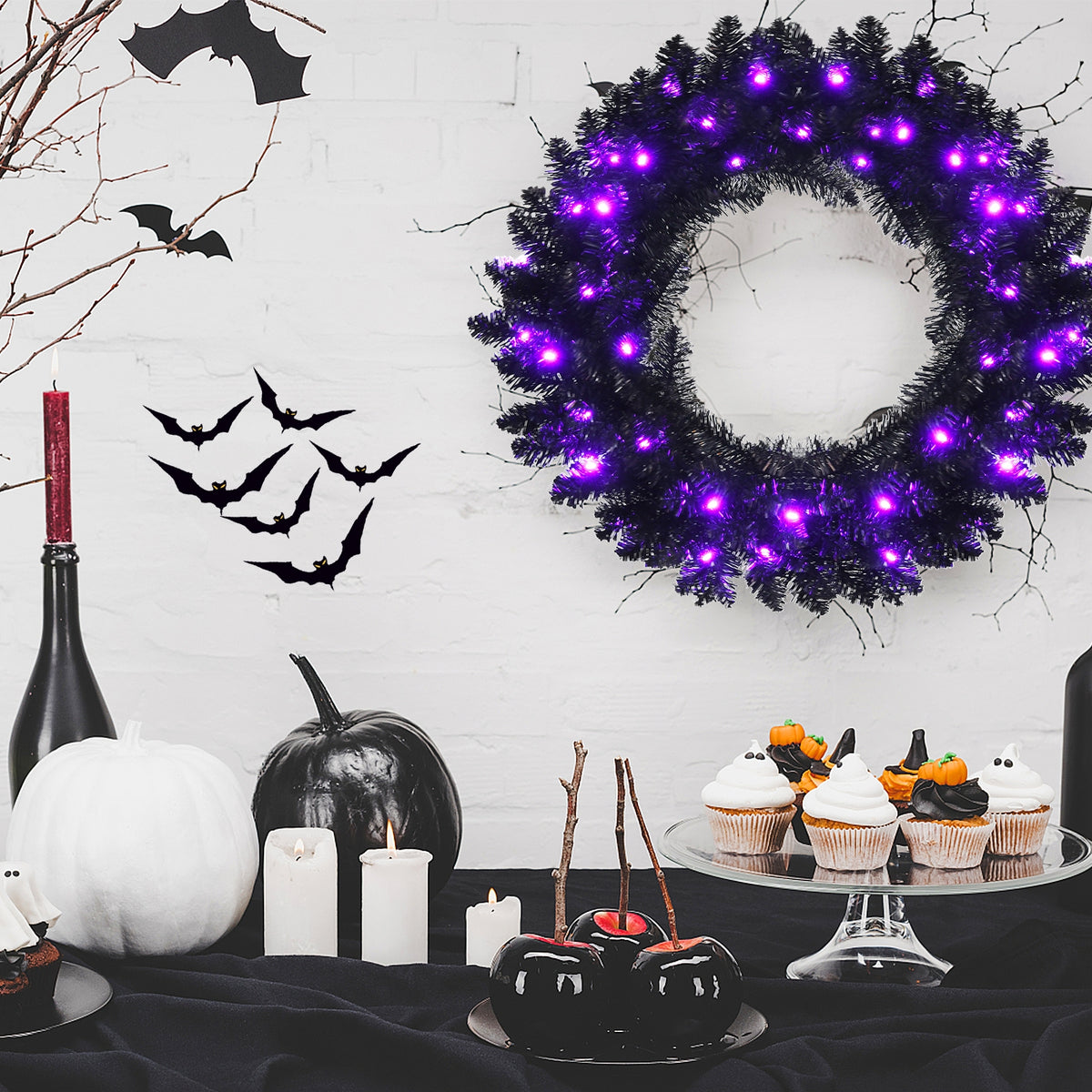 24 Inch Pre-lit Halloween Wreath with Purple LED Lights - Variation of THIS listing
