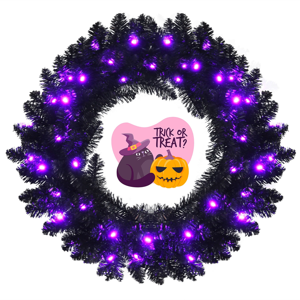 24 Inch Pre-lit Halloween Wreath with Purple LED Lights - Variation of THIS listing