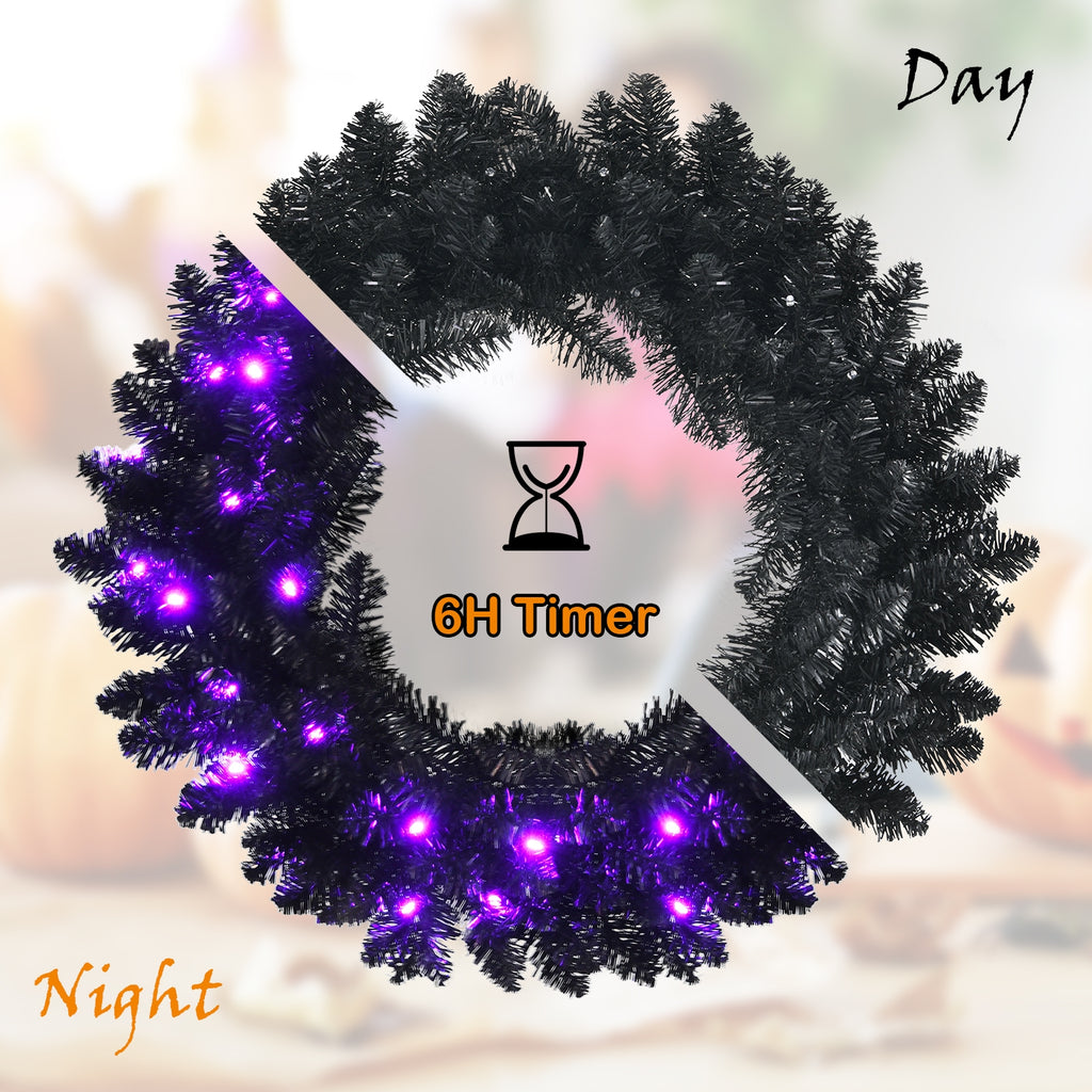 24 Inch Pre-lit Halloween Wreath with Purple LED Lights - Variation of THIS listing
