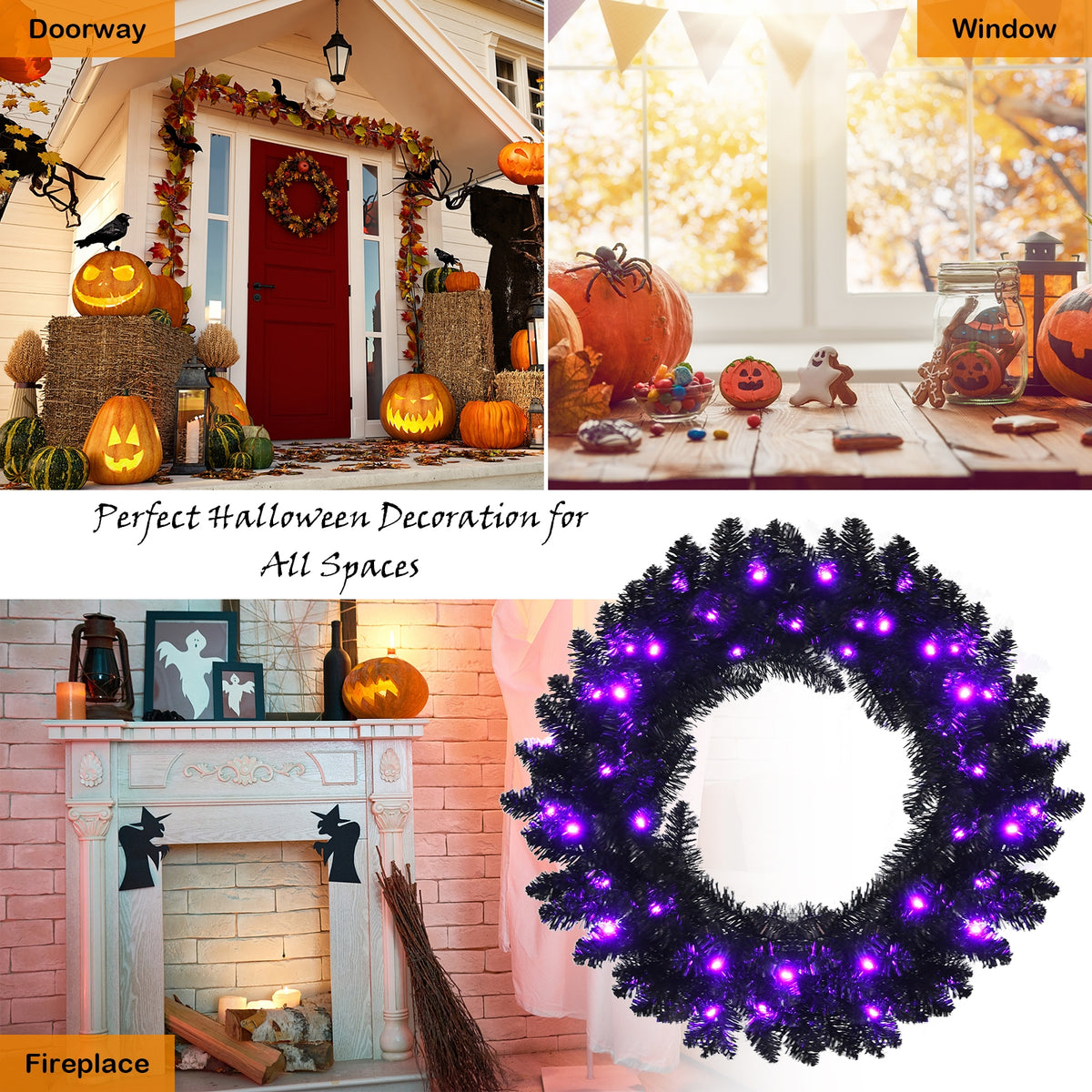 24 Inch Pre-lit Halloween Wreath with Purple LED Lights - Variation of THIS listing