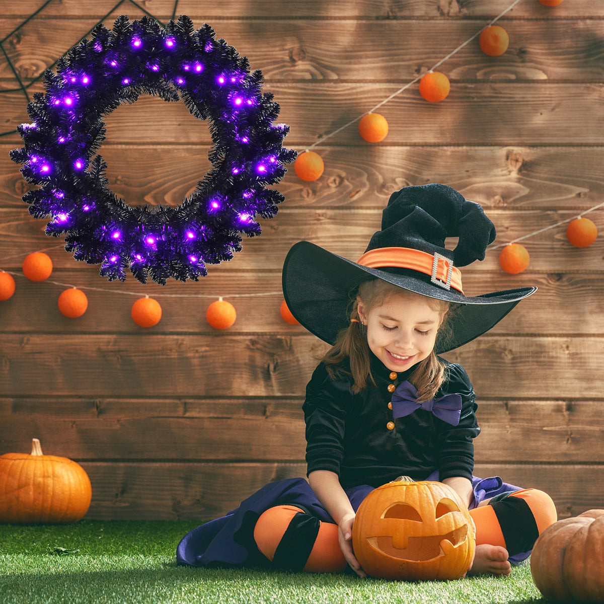 24 Inch Pre-lit Halloween Wreath with Purple LED Lights - Variation of THIS listing