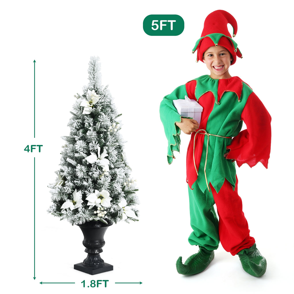 Pre-lit Snowy Christmas Entrance Tree with Berries & Flowers - 4 Feet