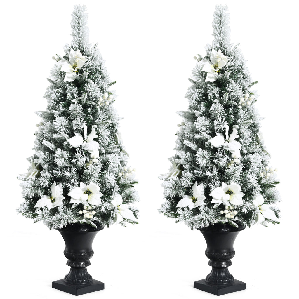 Pre-lit Snowy Christmas Entrance Tree with Berries & Flowers - 4 Feet