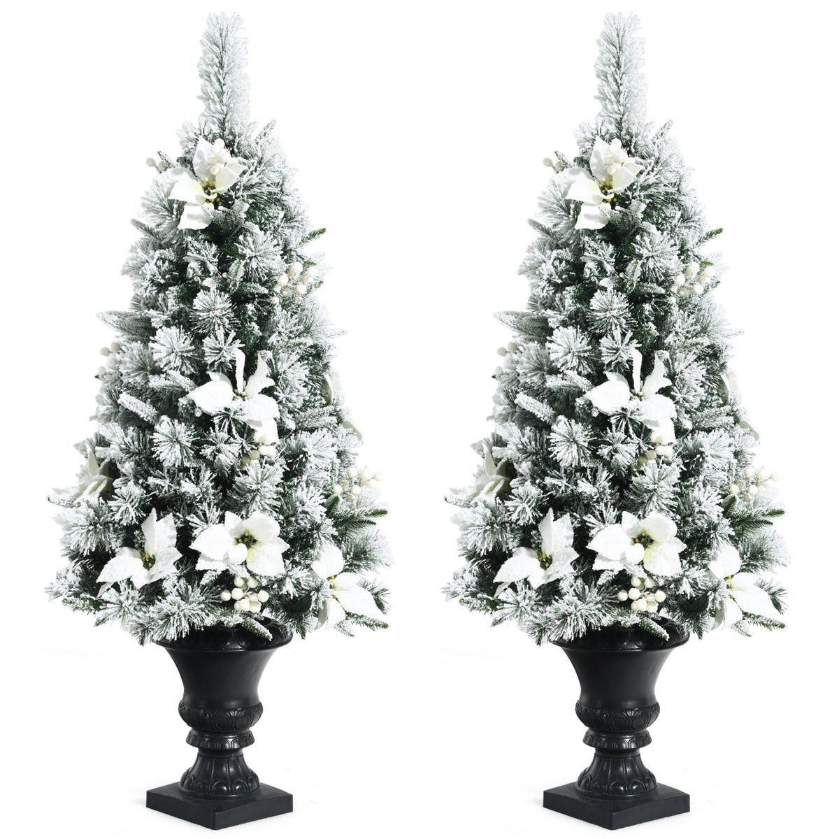 Pre-lit Snowy Christmas Entrance Tree with Berries & Flowers - 4 Feet
