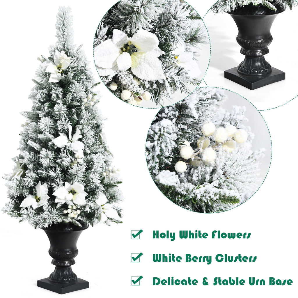 Pre-lit Snowy Christmas Entrance Tree with Berries & Flowers - 4 Feet