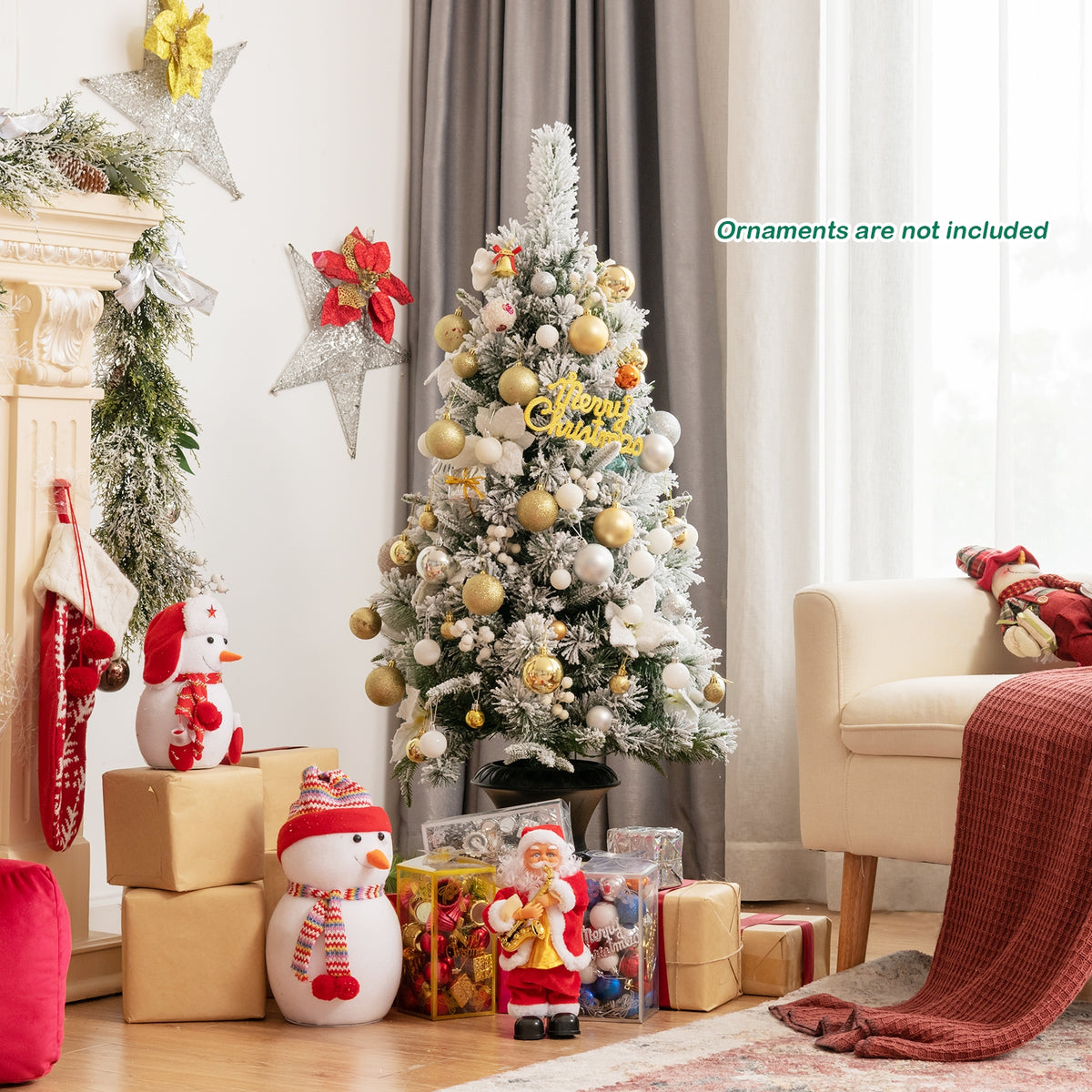 Pre-lit Snowy Christmas Entrance Tree with Berries & Flowers - 4 Feet