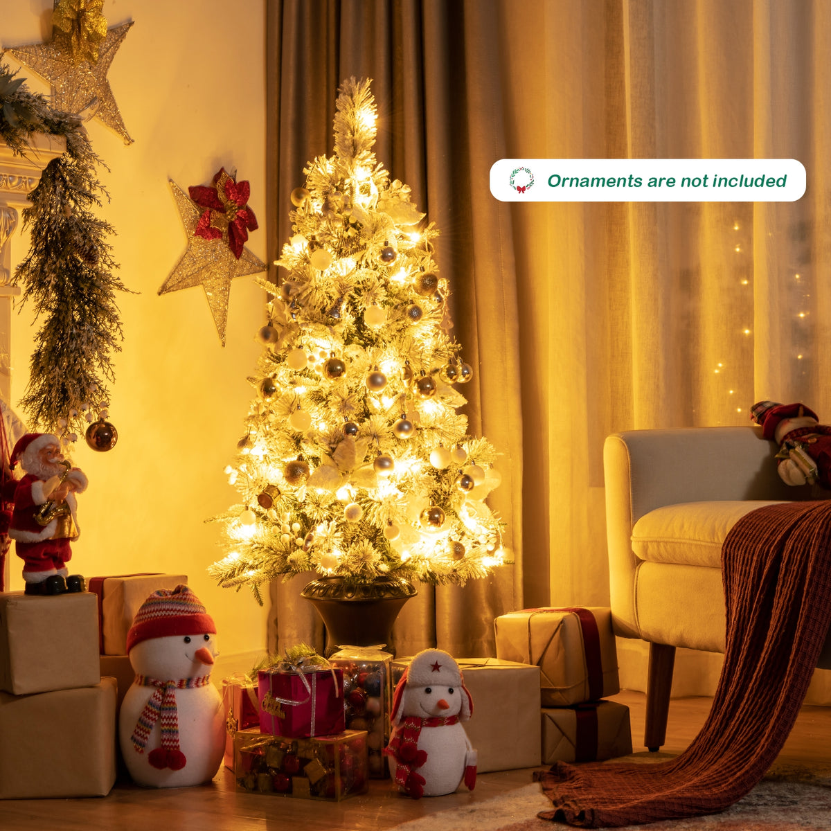 Pre-lit Snowy Christmas Entrance Tree with Berries & Flowers - 4 Feet