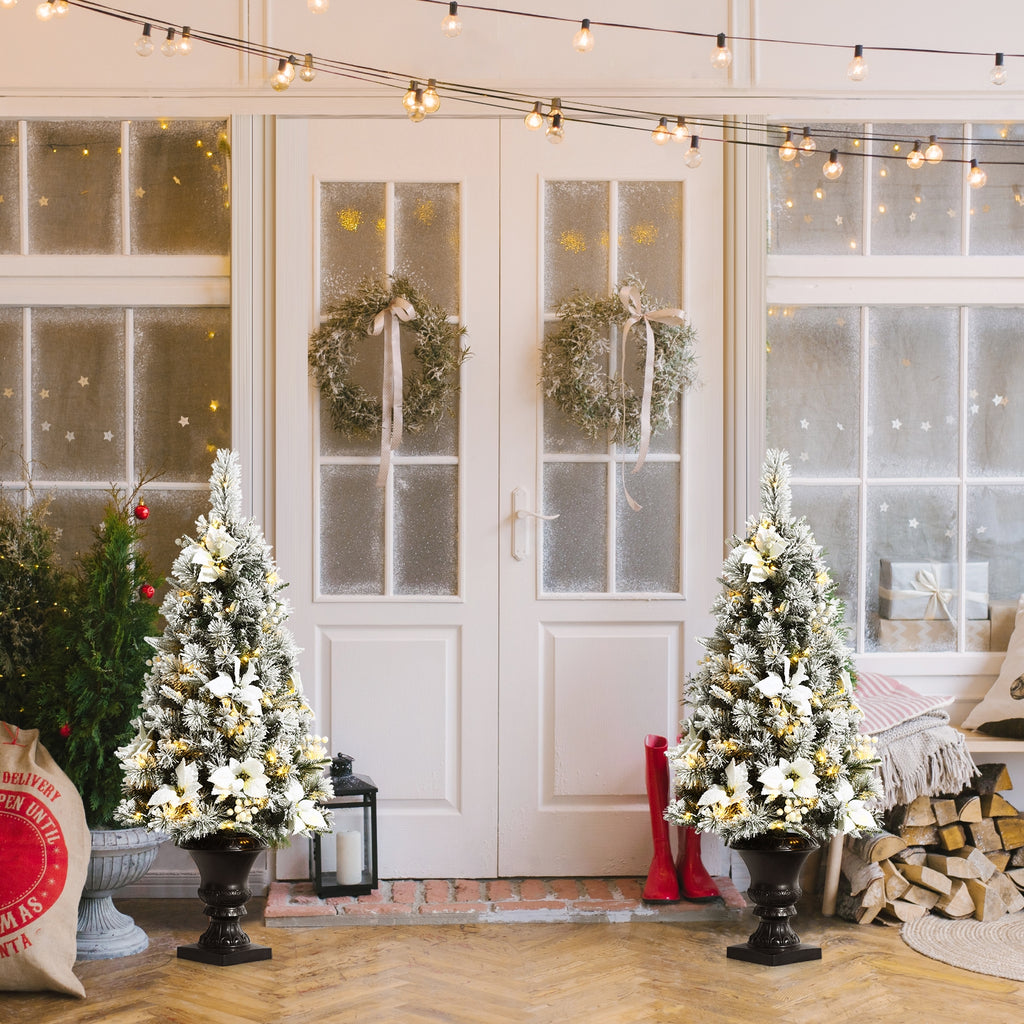Pre-lit Snowy Christmas Entrance Tree with Berries & Flowers - 4 Feet