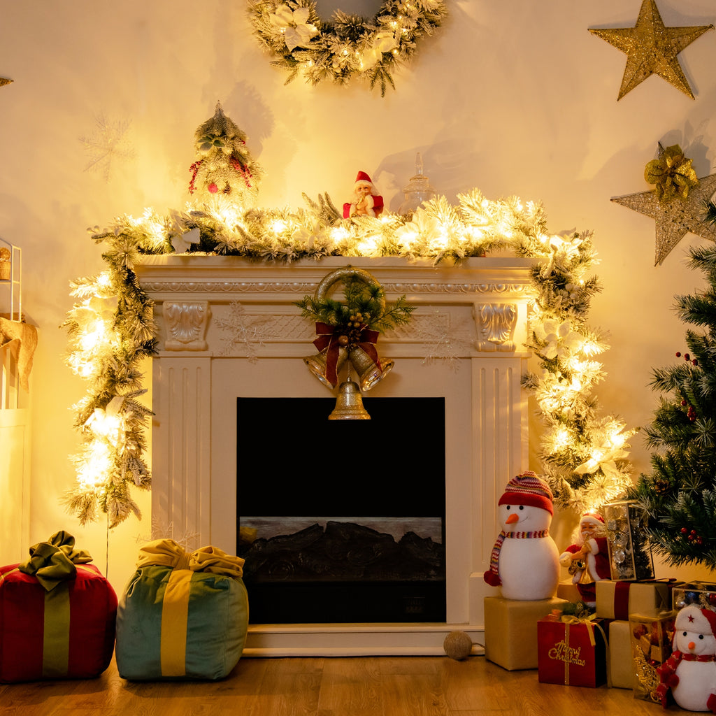 Snow Flocked 9 Feet Pre-Lit Artificial Christmas Garland with 50 LED Lights - White Berries