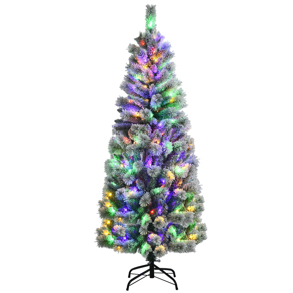6 Ft Artificial Snow-Flocked Hinged Christmas Tree with Metal Stand