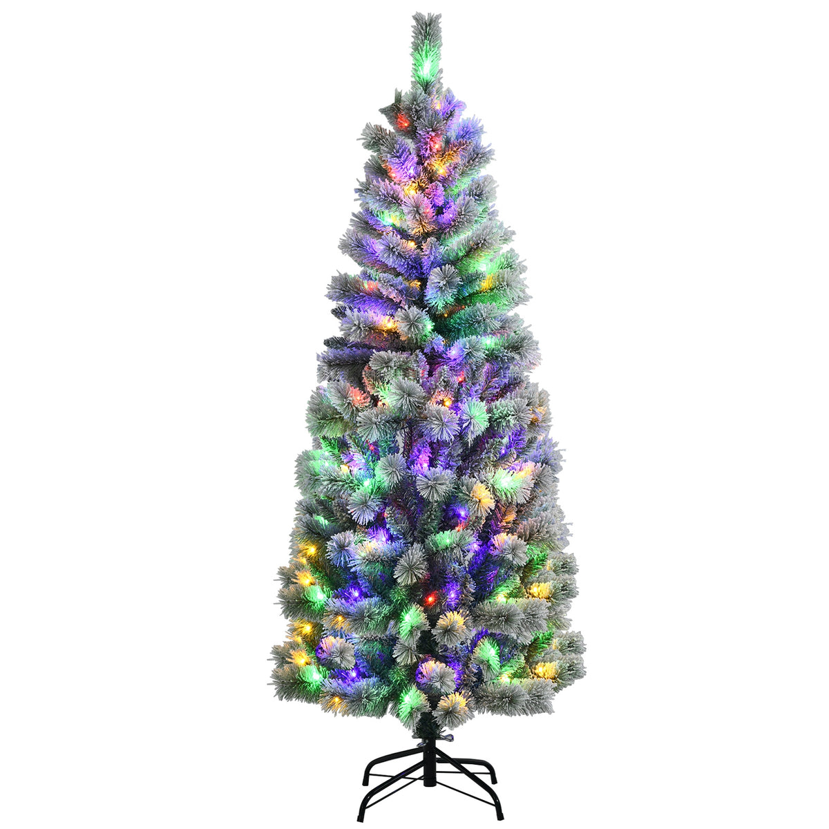 6 Ft Artificial Snow-Flocked Hinged Christmas Tree with Metal Stand