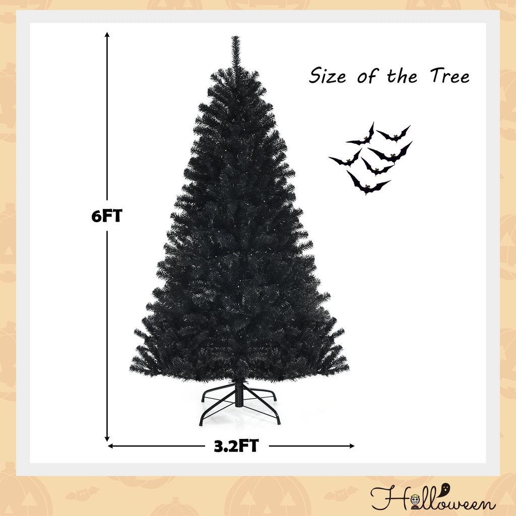 Black Artificial Christmas Halloween Tree with 6ft Purple LED Lights - Costway